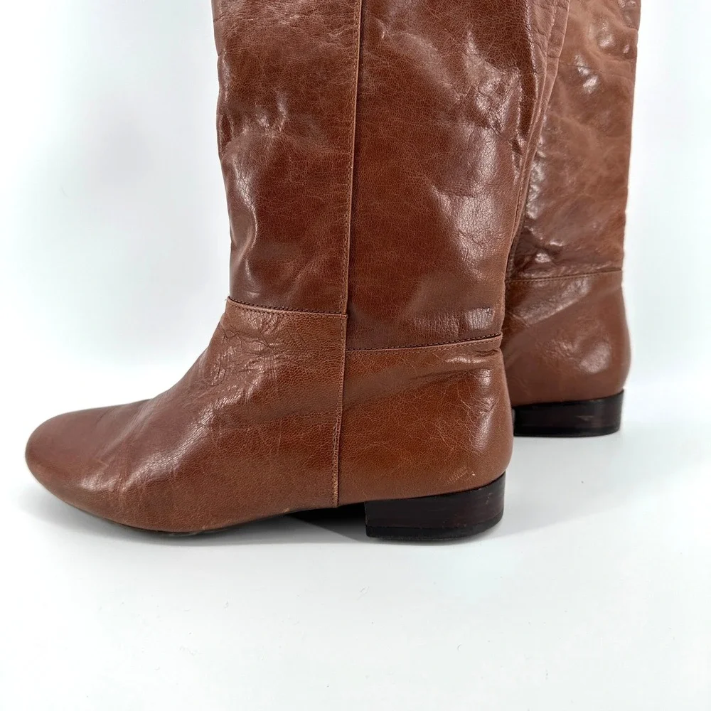 Nine West Leather Tall Riding Boots Brown Y2K VTG Minimalist Indie Size 7.5 M‎